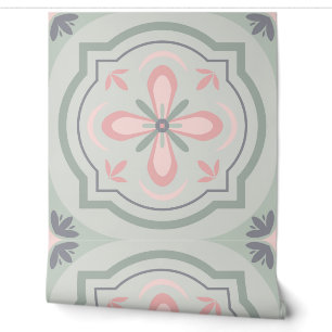 Green Pastel Floral Tiles Wallpaper
