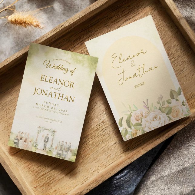 Green Pastel Floral Watercolor Outdoor Wedding Invitation (Creator Uploaded)