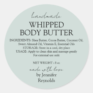 Green Pastel Handmade Body Butter Organic Classic Round Sticker