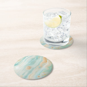 Green Pastel Marble Pattern Round Paper Coaster