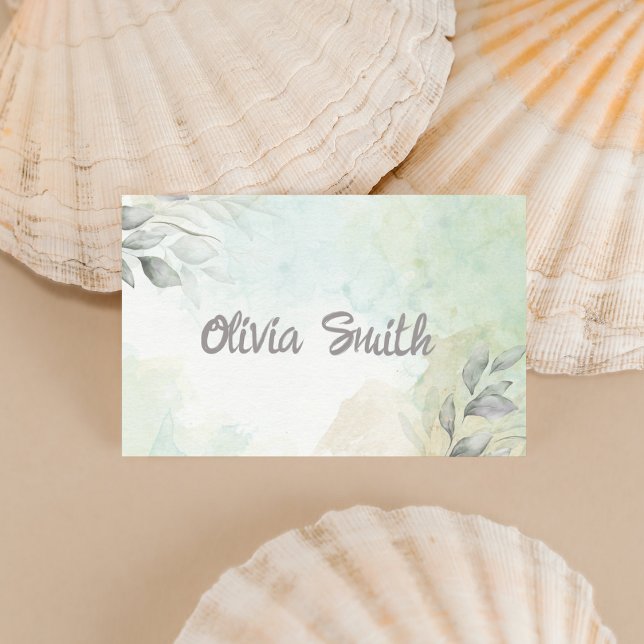 Green Pastel Watercolor Floral Business Card (Creator Uploaded)