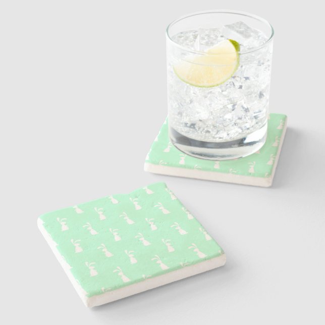 Green Pastel White Rabbit  Easter Spring Season Stone Coaster (Side)