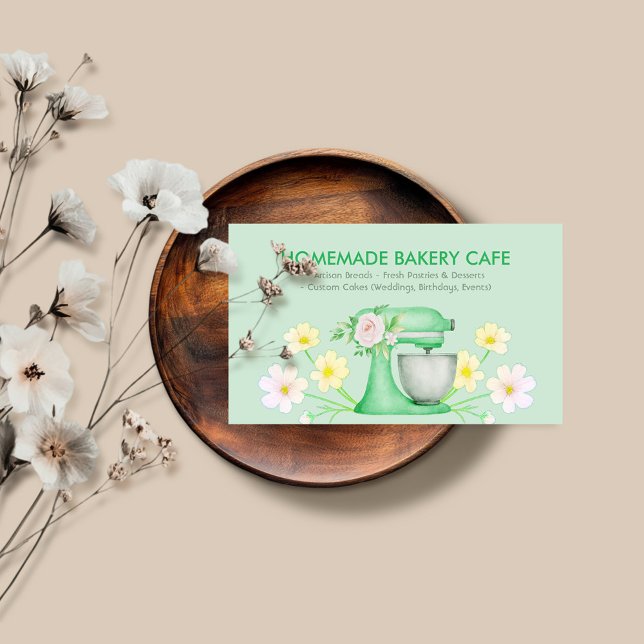 Green Pastry Cake Bakery Floral Business Card (Creator Uploaded)