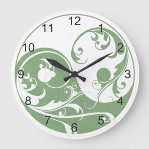 Green Pattern and White Yin & Yang Large Clock