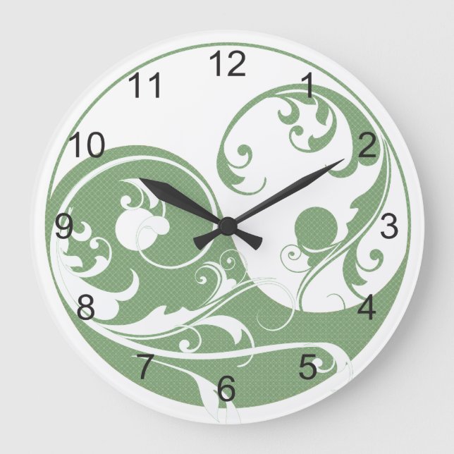 Green Pattern and White Yin & Yang Large Clock (Front)
