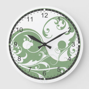 Green Pattern and White Yin & Yang Large Clock
