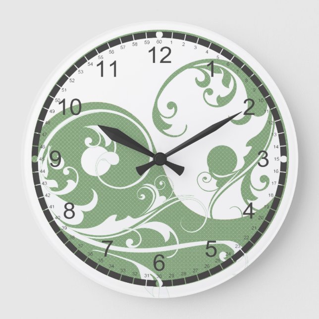 Green Pattern and White Yin & Yang Large Clock (Front)