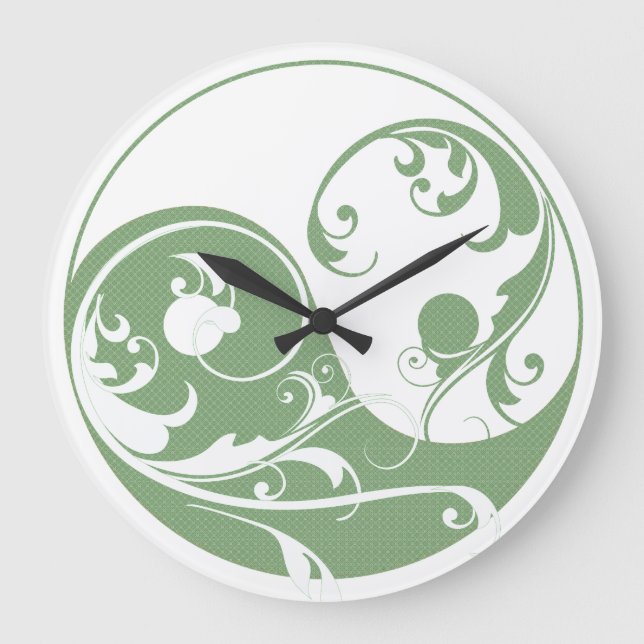 Green Pattern and White Yin & Yang Large Clock (Front)