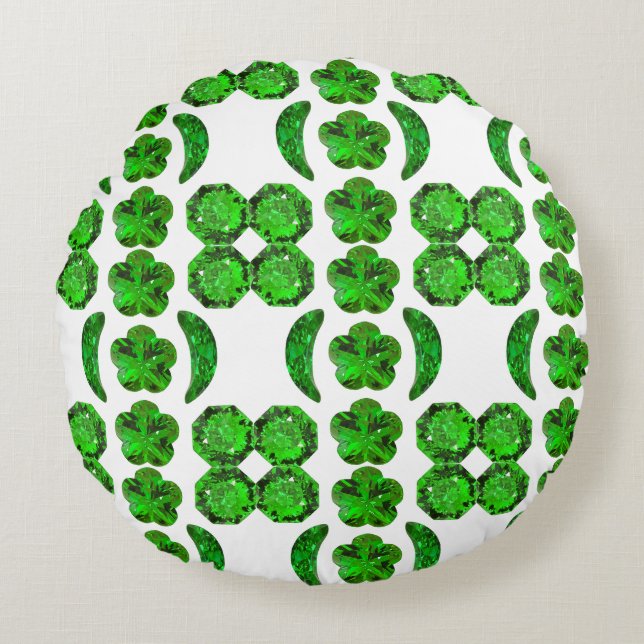 Green Pattern Emerald Round Cushion (Front)