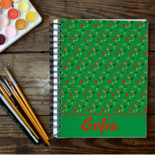 Green pattern floral poppy wildflowers  planner