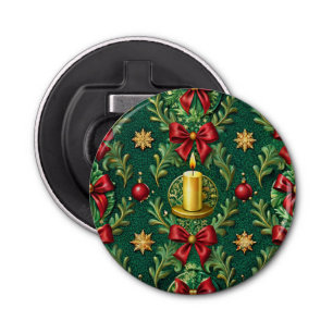 Green Pattern Gold Candle Poinsettia Flower Bottle Opener