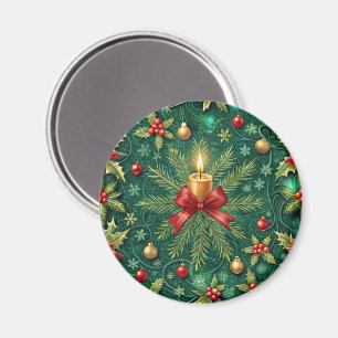 Green Pattern Gold Candle Poinsettia Flower Magnet