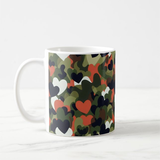 Green Pattern Heart Camouflage Coffee Mug (Left)