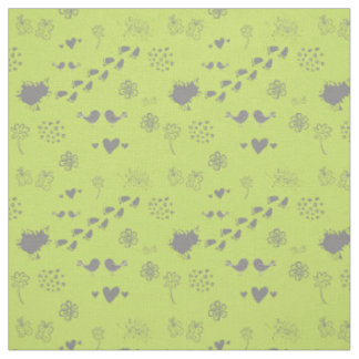 green pattern of birds, dots, footsteps, butterfly fabric