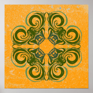 Green Pattern on Yellow Poster