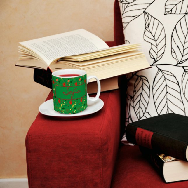 Green pattern wildflowers red poppy  coffee mug (Creator Uploaded)