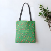 Green pattern wildflowers red poppy Tote