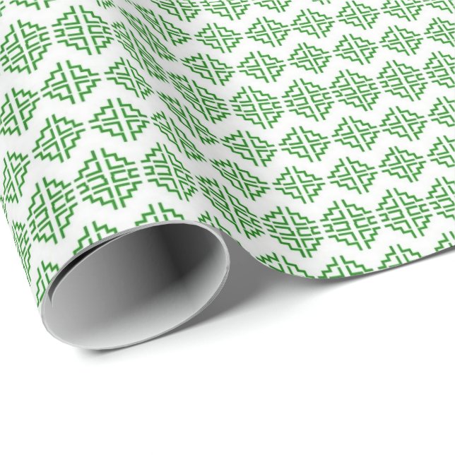 Green Patterned Hmong Wrapping Paper (Roll Corner)
