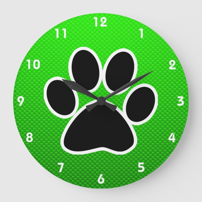 Green Paw Print Large Clock (Front)