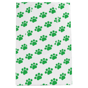 Green Paw Print Pattern Medium Gift Bag