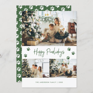 Green Paw Print Photo Collage Happy Pawlidays Pet Holiday Card
