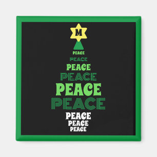Green Peace Christmas Tree Single Initial Magnet