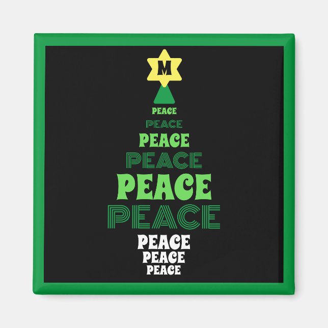Green Peace Christmas Tree Single Initial Magnet (Front)