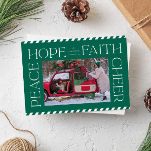 Green Peace Hope Faith Cheer Christmas Photo Holiday Card