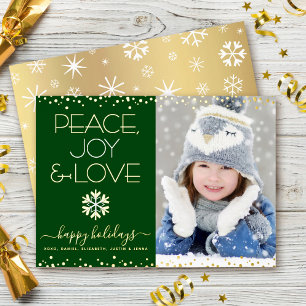 Green Peace Joy Love Photo Snowflakes Real Gold