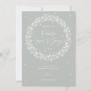 Green Peace Love+Joy Sparkling Lights Christmas Holiday Card