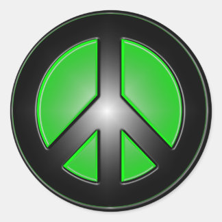 Green peace sign classic round sticker