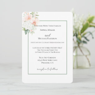 Green Peach Blush Orchid Flowers Wedding Invitation