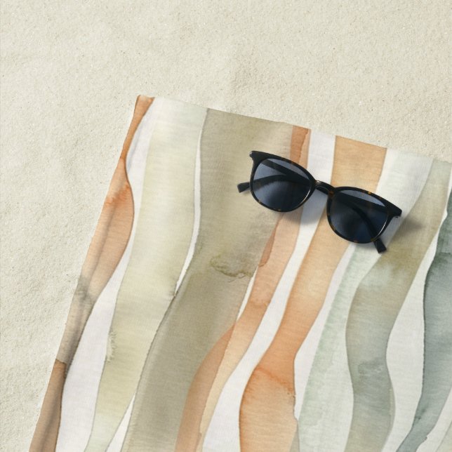 Green Peach Cream Stripes   Beach Towel (In Situ)