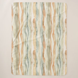 Green Peach Cream Stripes   Sherpa Blanket