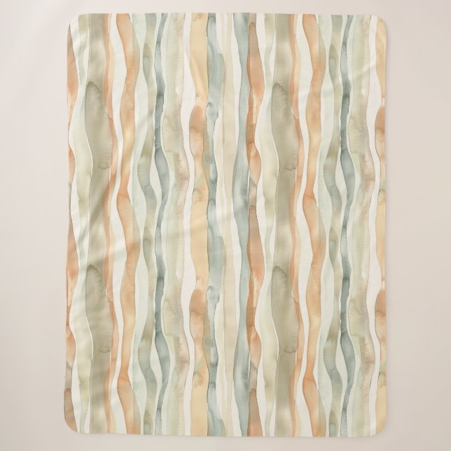 Green Peach Cream Stripes   Sherpa Blanket (Front)