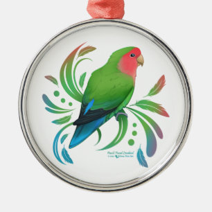 Green Peach Faced Lovebird Metal Tree Decoration