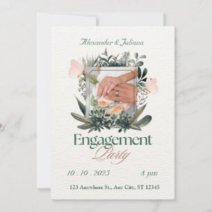 Green & Peach Floral Engagement Invitation
