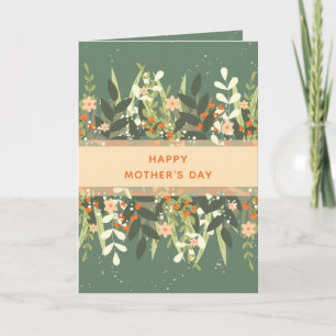 Green Peach Minimalist Floral Ribbon Mother's Day Card