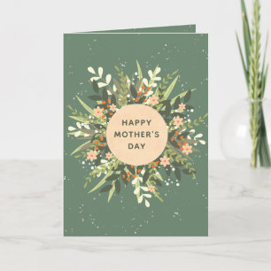 Green Peach Minimalist Floral Wreath Mother's Day Card