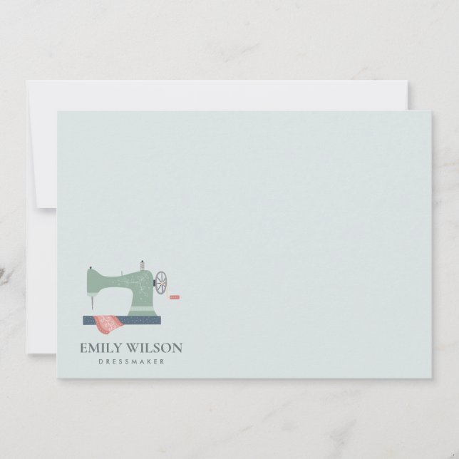 GREEN PEACH PINK SEWING MACHINE TAILOR BUSINESS CARD (Front)