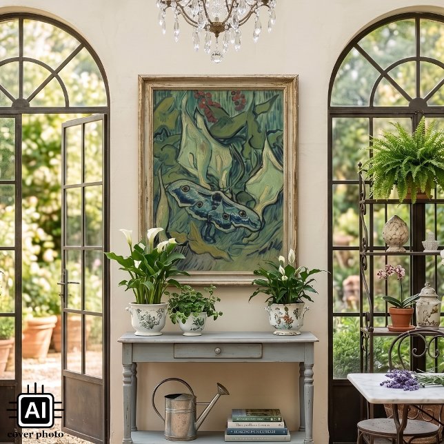 Green Peacock (Emperor) Moth by Vincent van Gogh Poster (Great Peacock Moth or Emperor Moth by Vincent van Gogh is a vintage post impressionism painting.)