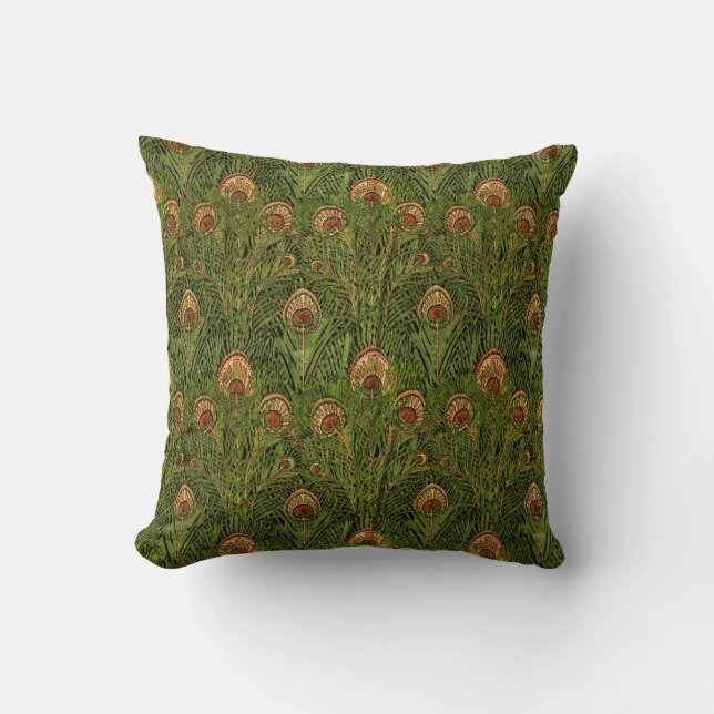 Green Peacock Feathers Cushion (Front)