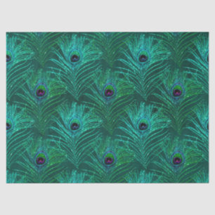 Green Peacock Feathers on Green Decoupage Tissue Paper