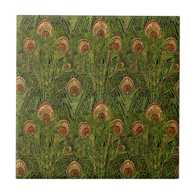 Green Peacock Feathers Tile (Front)