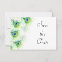 Green Peacock Feathers Wedding Save the Date