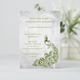 Green Peacock Leaf Vine Bridal Shower Invite