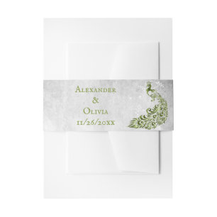 Green Peacock Leaf Vine Invite Belly Band Invitation Belly Band