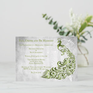 Green Peacock Leaf Vine Rehearsal Dinner Invite