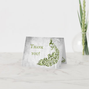 Green Peacock Leaf Vine Wedding Thank You Cards