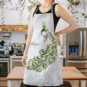 Green Peacock Personalised All-Over Print Apron